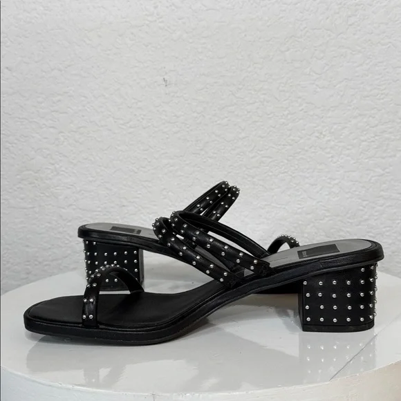 DOLCE VITA STELLA RYE BLACK LEATHER STUDDED STRAPPY HEELED SANDALS - Picture 8 of 16